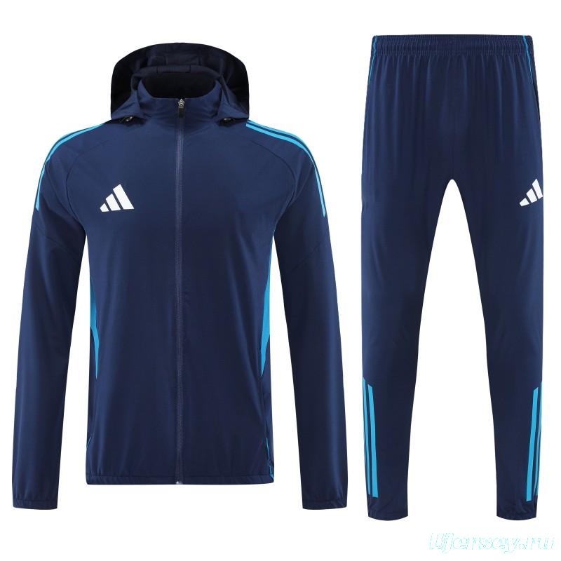 26/27 Adidas Navy Blue With White logo Full Zipper Hooded Jacket Tracksuit + Long Pants