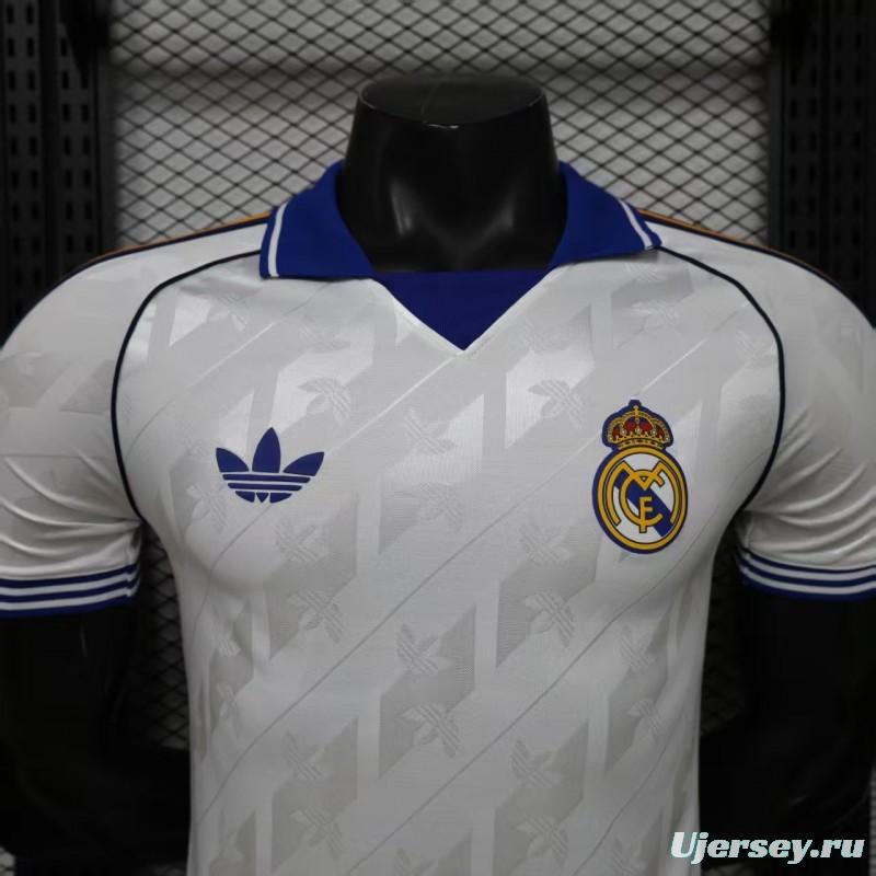 Player Version 26/27 Real Madrid Home White with Blue Collar & Jacquard Pattern Jersey