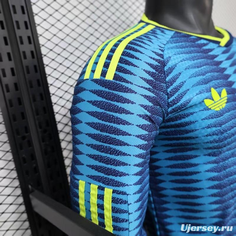 Player Version 2027 Colombia Away Blue with Wave Jacquard Pattern Long Sleeve Jersey