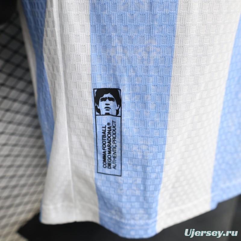 Player Version 2027 Argentina Home White & Light Blue Stripe Maradona Tribute Jersey