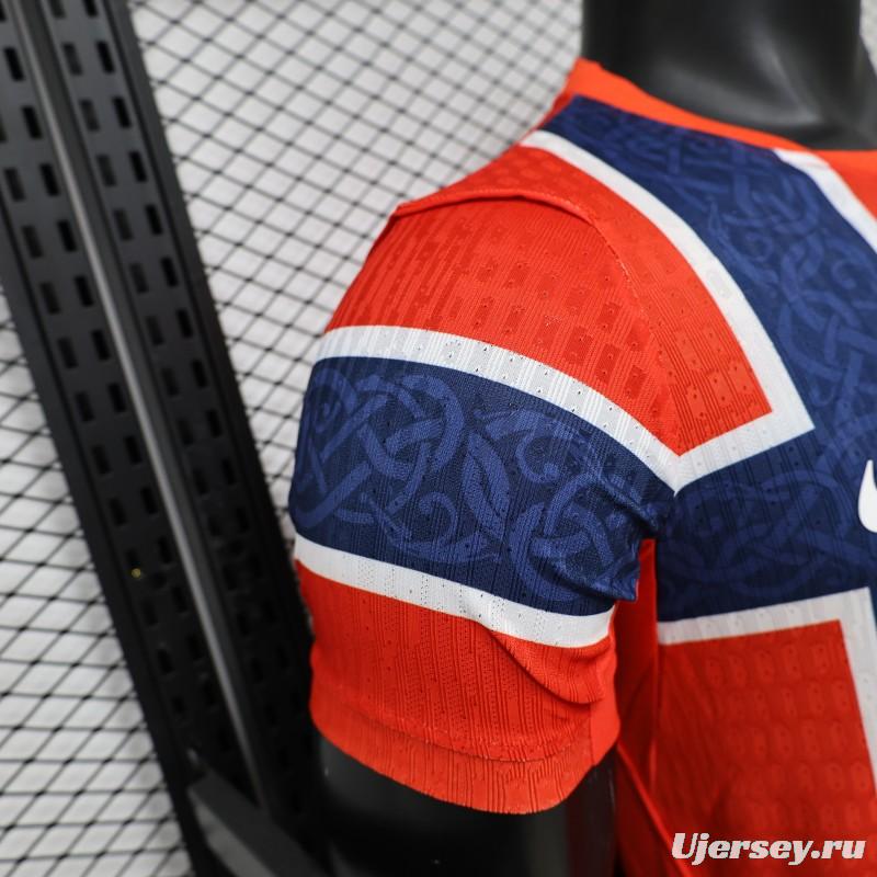 Player Version 2026 Norway Red & Blue with Flag Cross Pattern Home Jersey