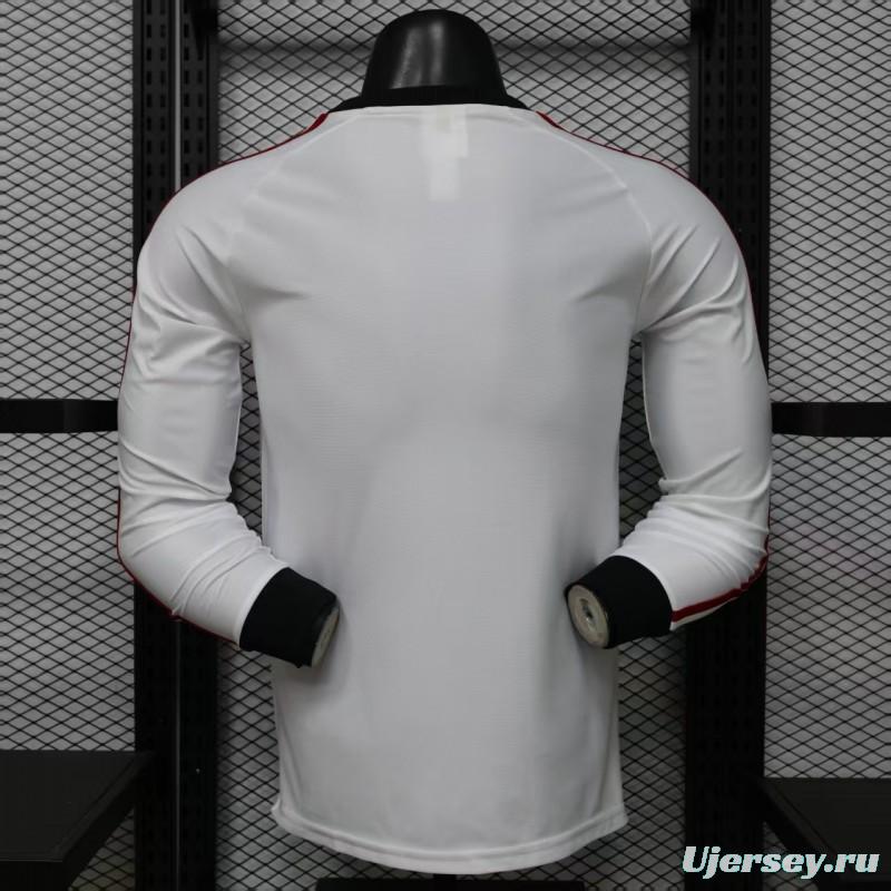 Player Version 2026 Manchester United Away White with  Red Shoulder Stripe Long Sleeve Jersey