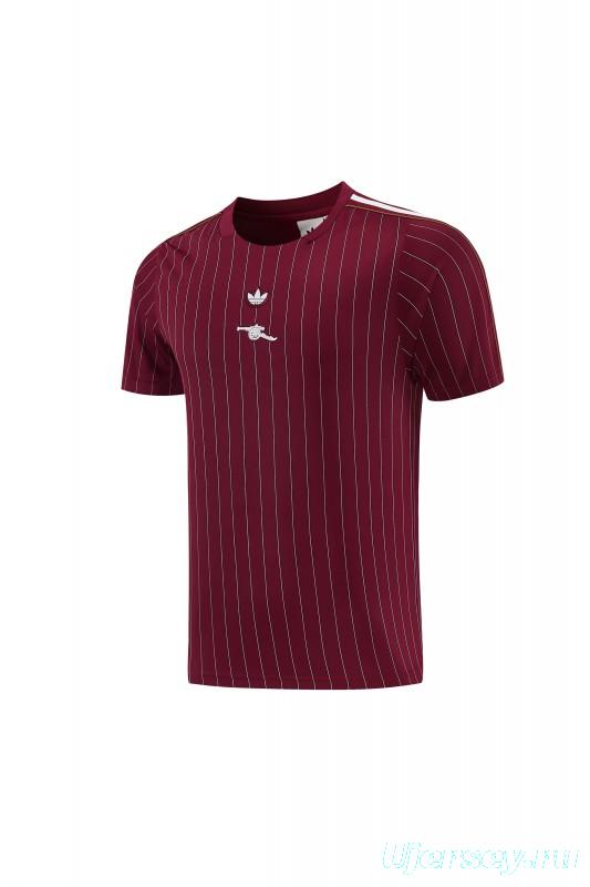 26/27  Arsenal  Maroon Pinstripe Short Sleeve+Soccer Shorts