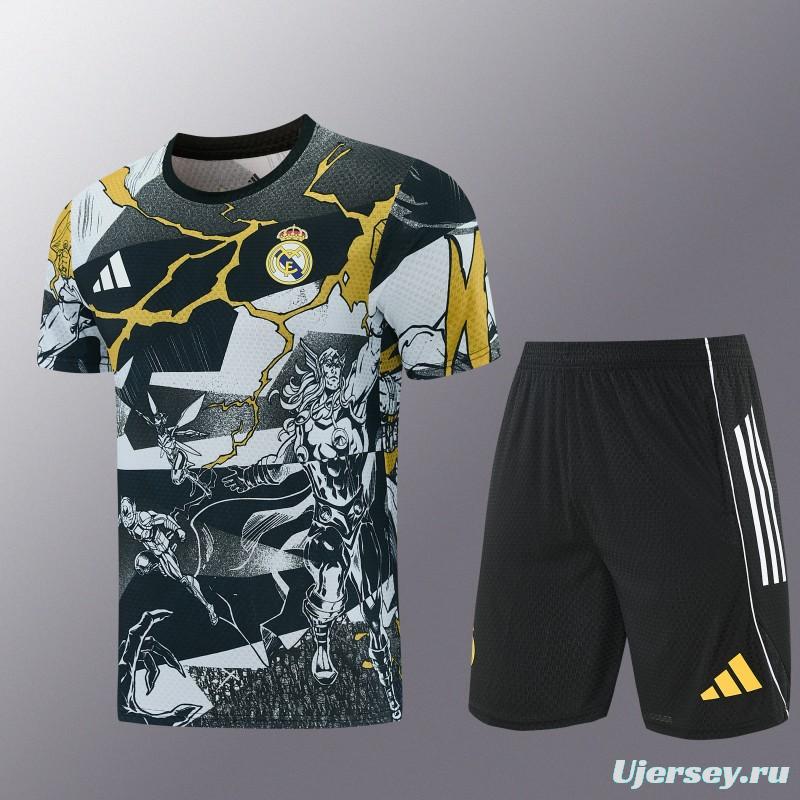 26/27  Real Madrid Black x Marvel  Short Sleeve+Soccer Shorts