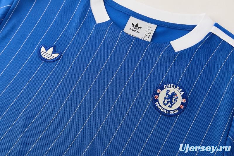 26/27 Chelsea FC  Blue  Stripes Short Sleeve+ White Soccer Shorts