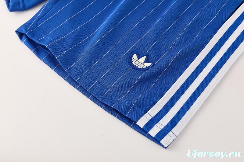 26/27 Chelsea FC White Stripes Short Sleeve+Blue Soccer Shorts