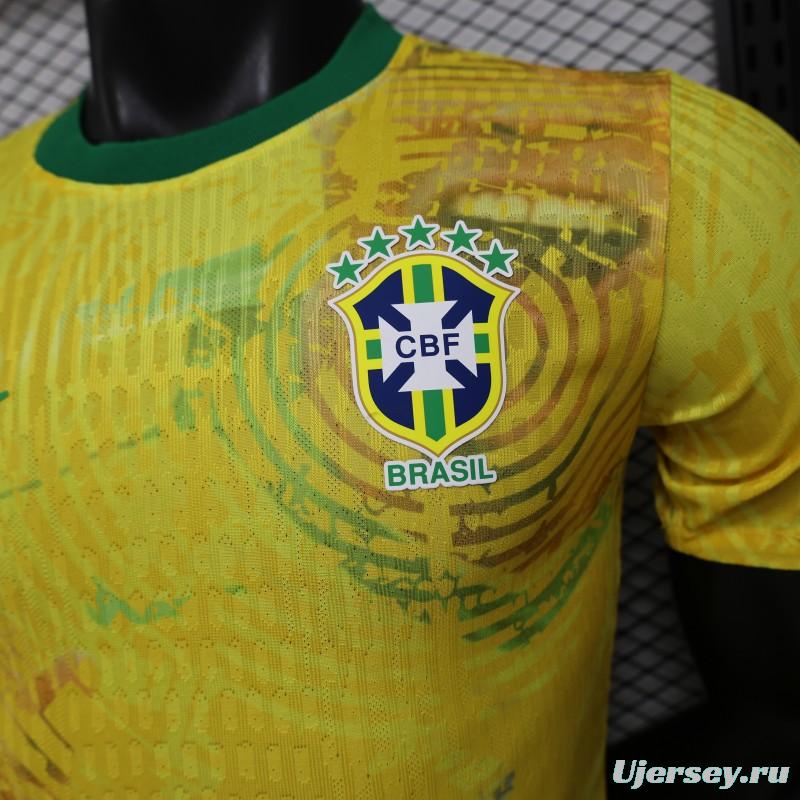 Player Version 2026 Brazil Yellow with Green Ink Splash Special Edition Home Jersey