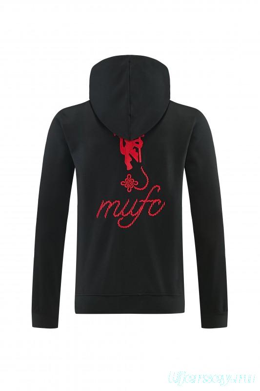 26/27 Manchester United Black Pullover Hooded Tracksuit + Long Pants