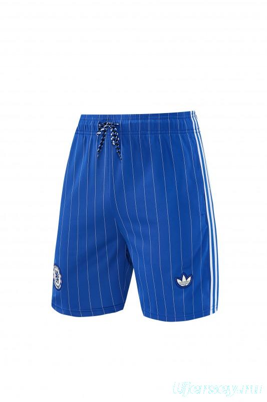 26/27 Chelsea FC White Stripes Short Sleeve+Blue Soccer Shorts