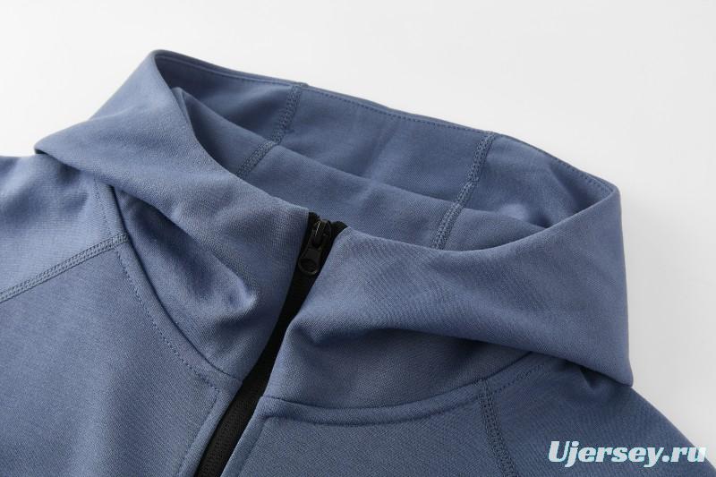 26/27  Paris Saint-Germain Steel Blue Full Zipper Hooded Jacket Tracksuit + Long Pants