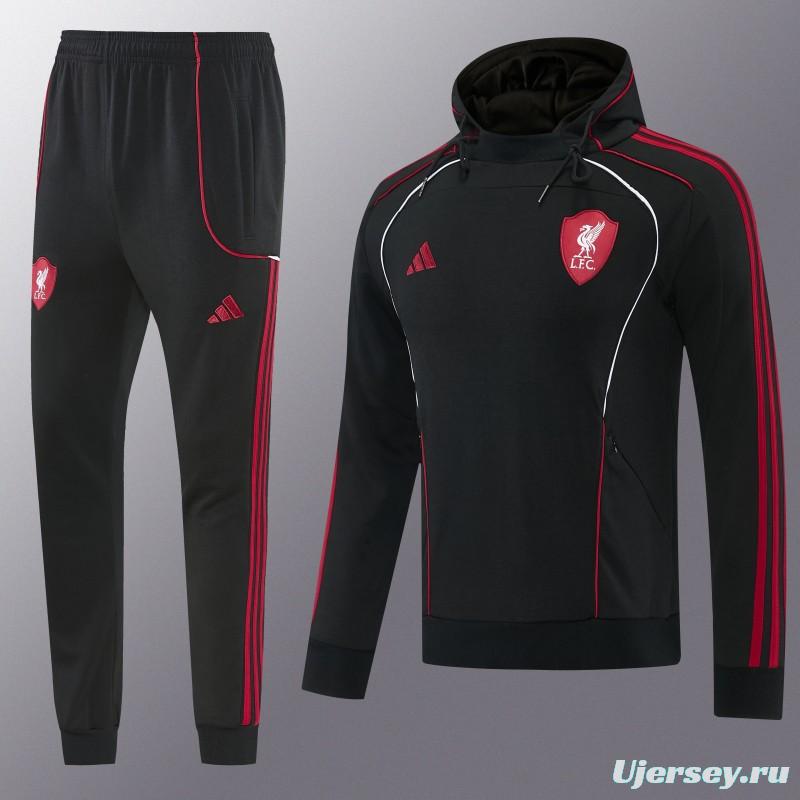 26/27 Liverpool  Black Full Zipper Hooded Jacket Tracksuit + Long Pants