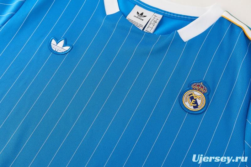 26/27 Real Madrid  Blue Pinstripe  Short Sleeve+Soccer Shorts