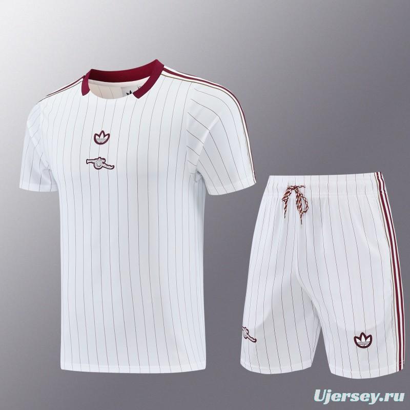 26/27 Arsenal  White Pinstripe Short Sleeve+Soccer Shorts