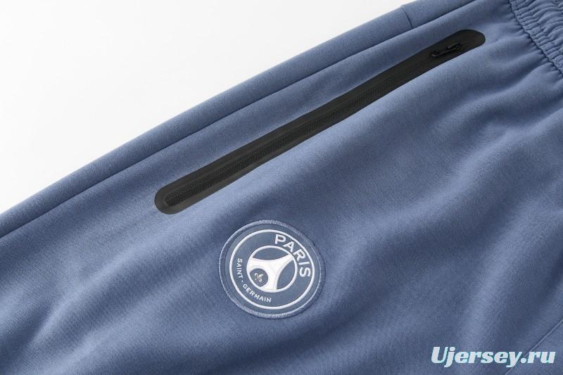 26/27  Paris Saint-Germain Steel Blue Full Zipper Hooded Jacket Tracksuit + Long Pants