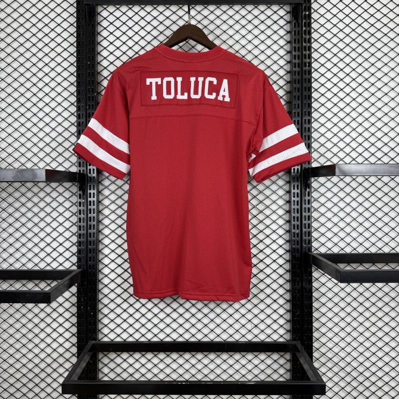2025 Deportivo Toluca FC "Los Diablos Rojos" Special Edition Red Mesh American Football Style Jersey