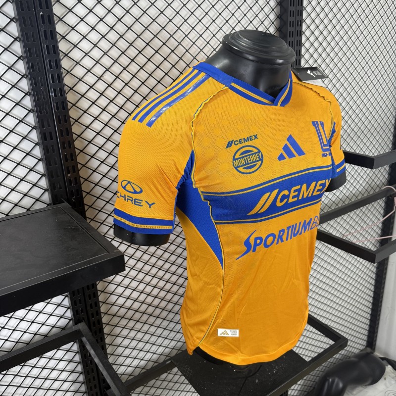 Player Version 25/26 Tigres UANL Gold with Blue Chest Band, 65th Anniversary Badge & Sportiumbet Jersey
