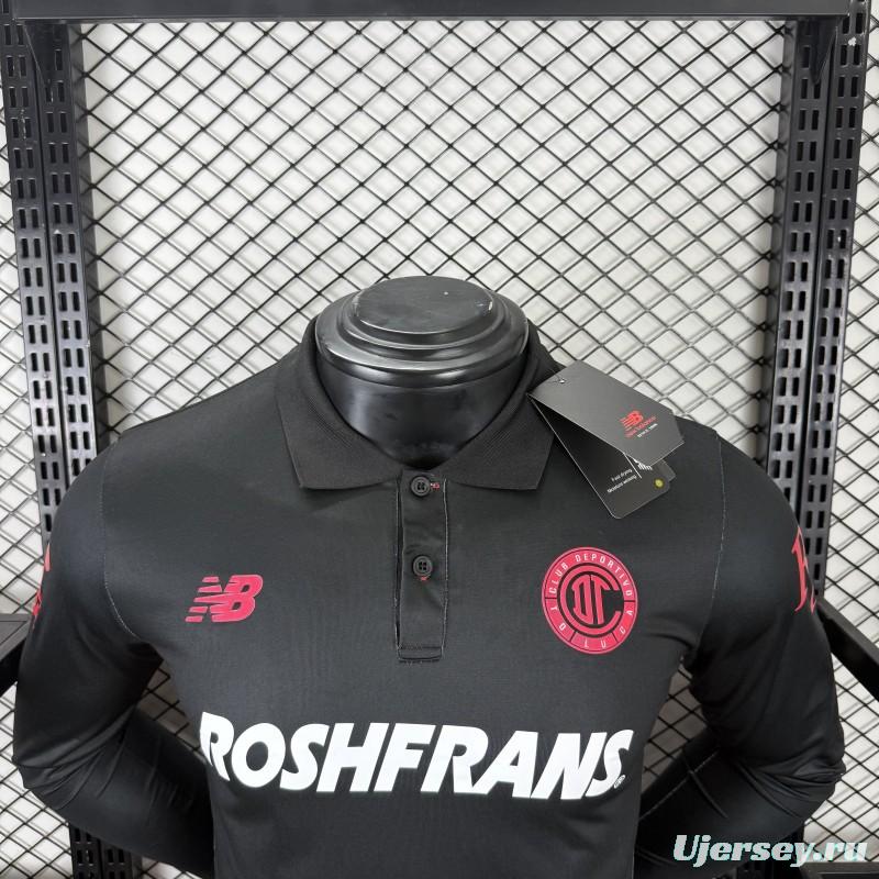 Player Version 25/26 Deportivo Toluca FC Black Goalkeeper Long Sleeve Jersey with Polo Collar