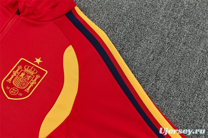 26/27 Spain Home Red Half Zipper Jacket Tracksuit + Long Pants