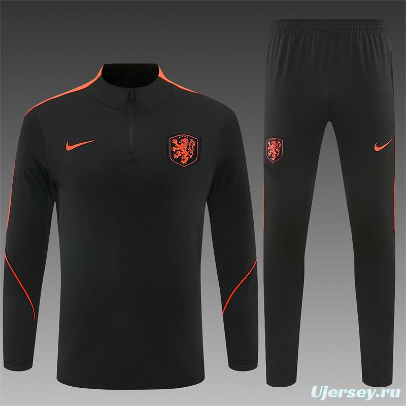 2026 Netherlands Black & Orange  Half Zipper Jacket Tracksuit + Long Pants