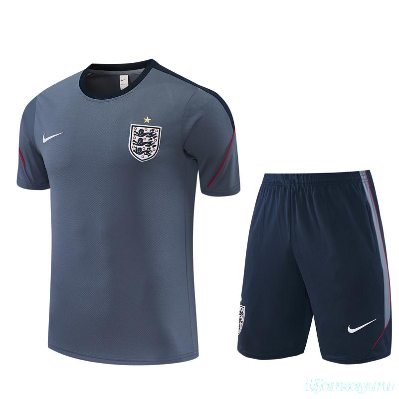 2026 England Grey Short Sleeve+ Navy Blue Soccer Shorts