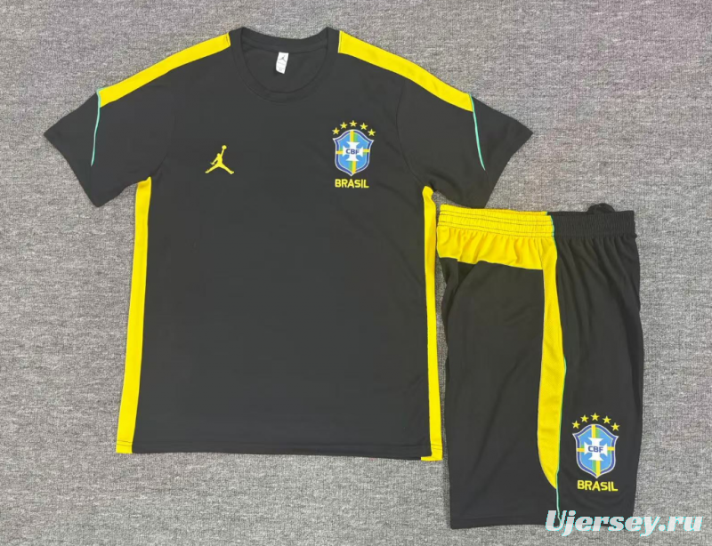 2026  Kids Brazil Black & Yellow Short Sleeve+Soccer Shorts