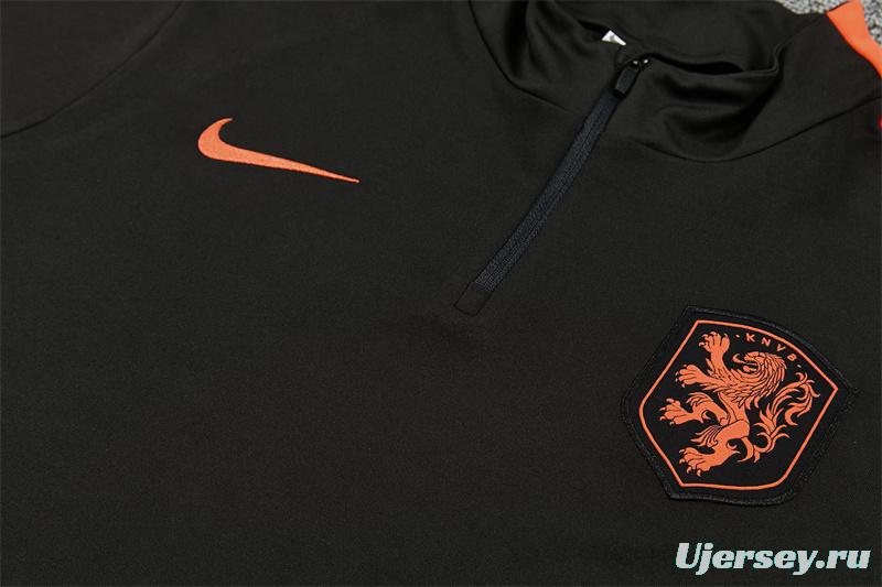 2026 Netherlands Black & Orange  Half Zipper Jacket Tracksuit + Long Pants