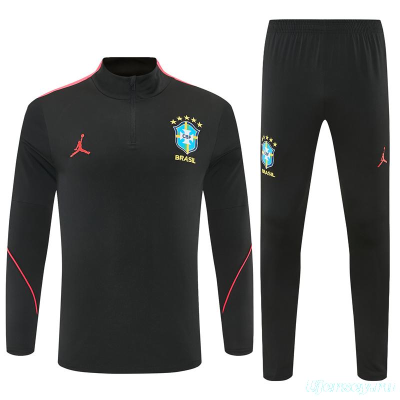 26/27 Brazil Black & Red Half Zipper Jacket Tracksuit + Long Pants