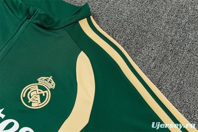 2026 Real Madrid Green & Cream  Half Zipper Jacket Tracksuit + Long Pants