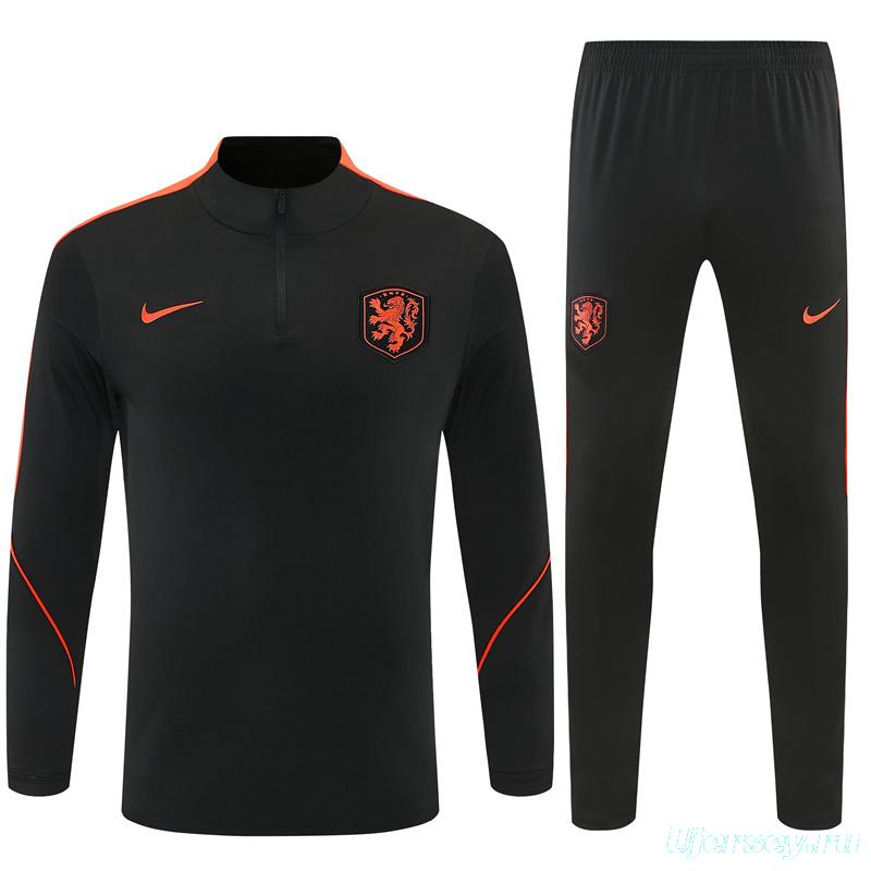2026 Netherlands Black & Orange  Half Zipper Jacket Tracksuit + Long Pants