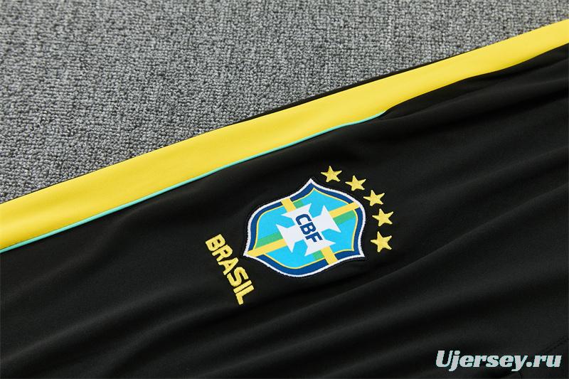 2026 Brazil Black & Yellow Half Zipper Jacket Tracksuit + Long Pants
