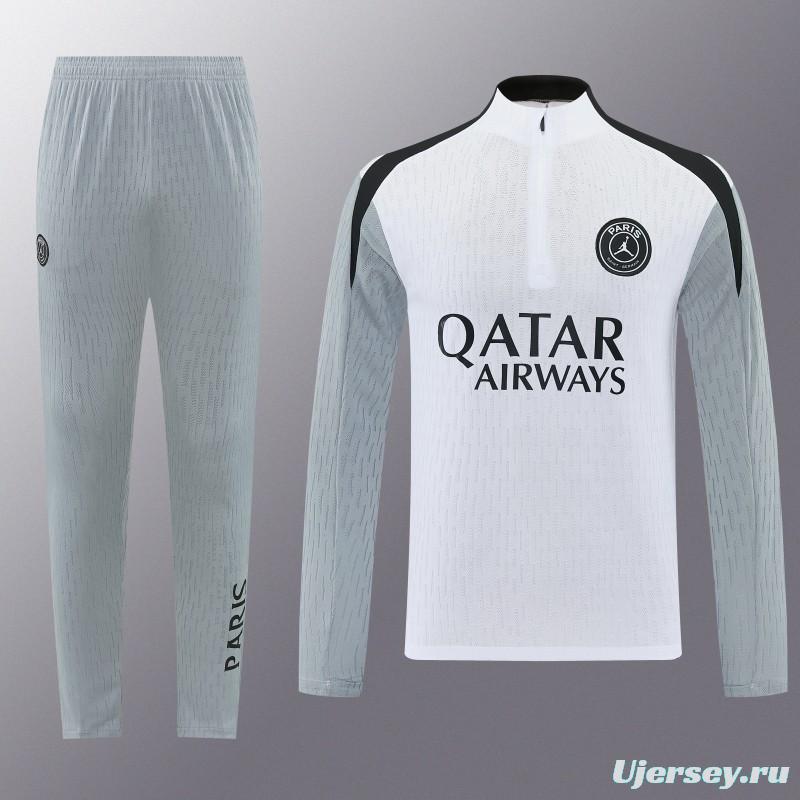 2026/27 Paris Saint-Germain White  Half Zipper Jacket Tracksuit + Light Grey Long Pants