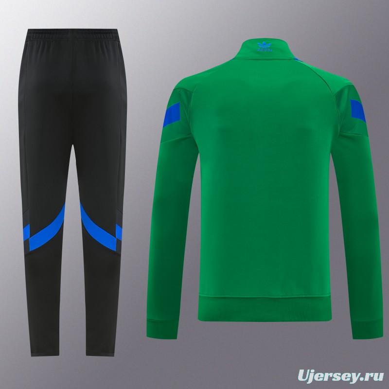 26/27 Adidas Originals Green  Full Zipper Jacket Tracksuit + Royal Blue  Long Pants