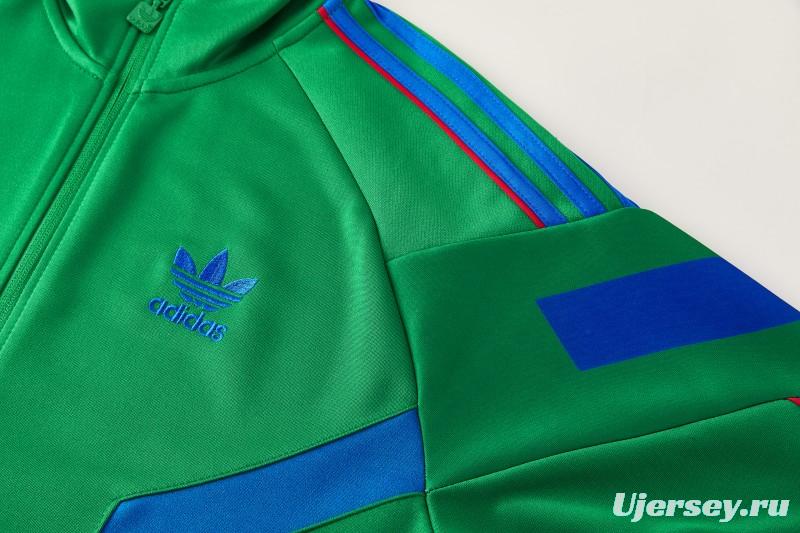 26/27 Adidas Originals Green  Full Zipper Jacket Tracksuit + Royal Blue  Long Pants