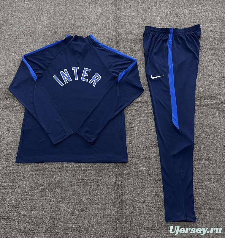 2026 Kids Inter Milan Dark Navy Blue Half Zipper Jacket Tracksuit + Long Pants