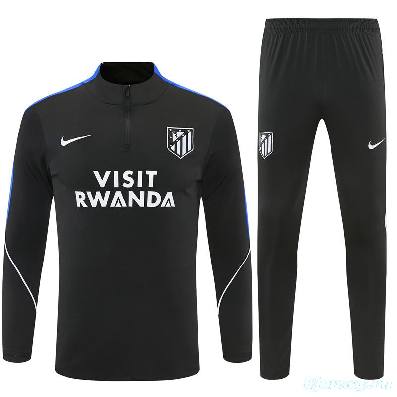 2026 Atletico Madrid Black Half Zipper Jacket Tracksuit + Long Pants