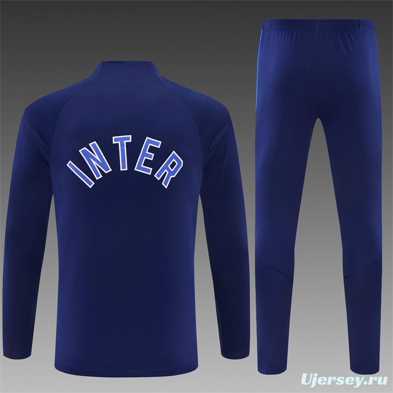 2026 Inter Milan Dark Navy Blue Half Zipper Jacket Tracksuit + Long Pants