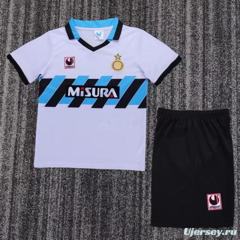 Retro 90/91 Kids Inter Milan White & Blue Away  Jersey
