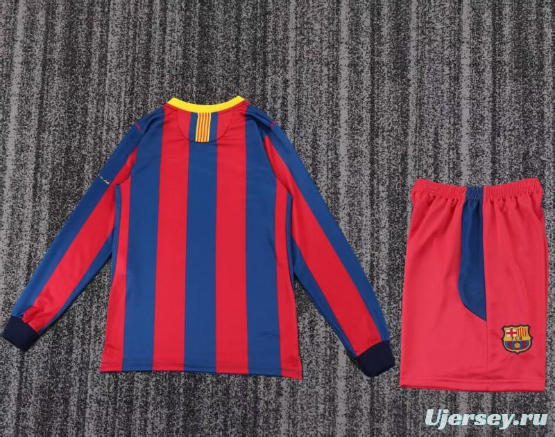 Retro Kids 10/11 Barcelona Red Blue Home Long Sleeve Jersey