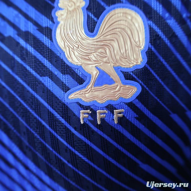 Player Version 2026 France Home Blue with Diagonal Brushstroke Stripe Polo Collar Jersey