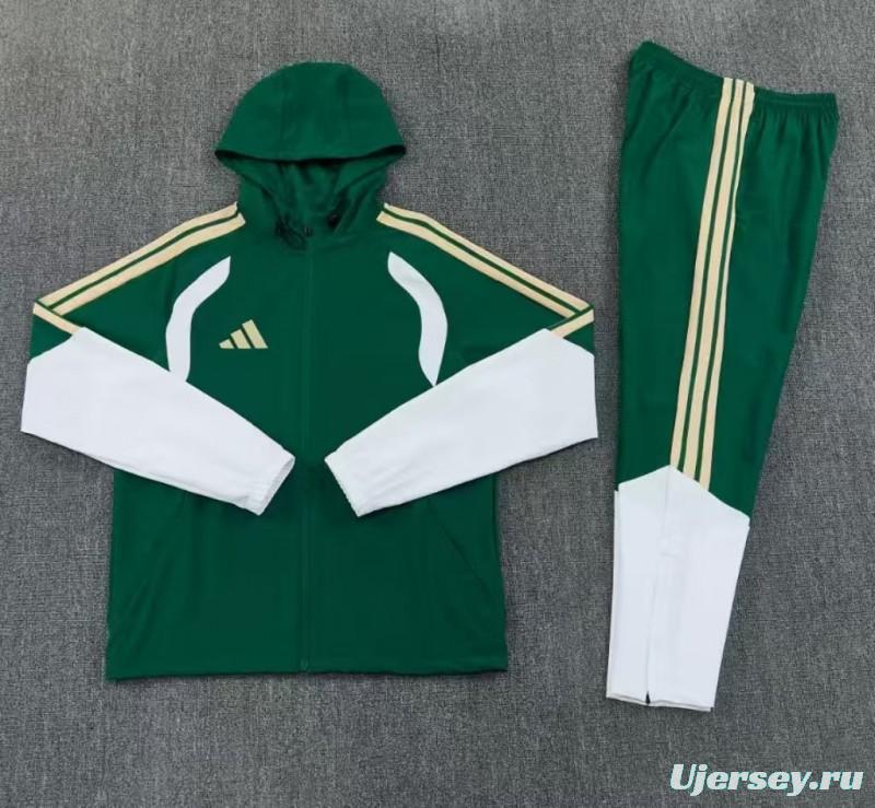 26/27 Adidas Navy Green &White Full Zipper Hooded Windbreaker  Jacket Tracksuit + Long Pants