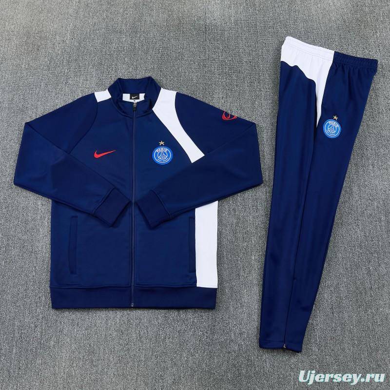 26/27 Paris Saint-Germain Navy Blue & White Full Zipper Jacket Tracksuit + Long Pants (Home)