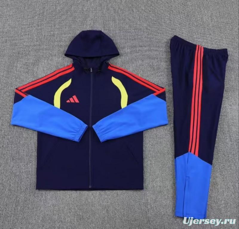 26/27 Adidas  Navy Blue &Blue Full Zipper Hooded  Windbreaker Jacket Tracksuit + Long Pants