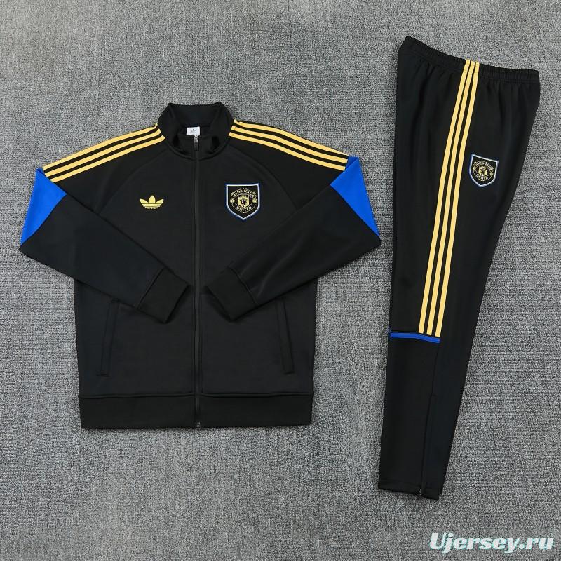 26/27 Manchester United Black & Blue Full Zipper Jacket Tracksuit + Long Pants