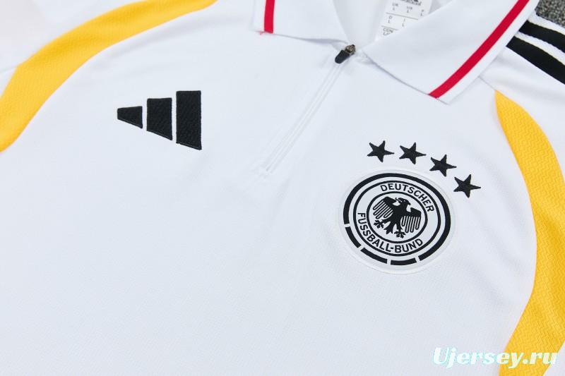 2026 German White & Black Half-Zip Polo Short Sleeve Tracksuit + Long Pants