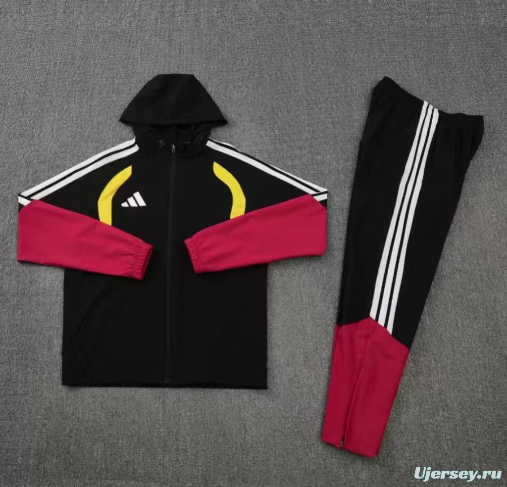 26/27 Adidas Black&Red  Full Zipper Hooded  Windbreaker  Jacket Tracksuit + Long Pants