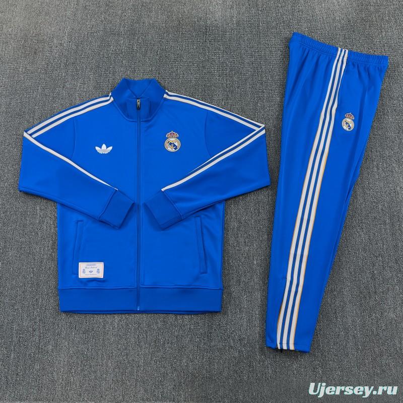 26/27 Real Madrid Blue Full Zipper Jacket Tracksuit + Long Pants