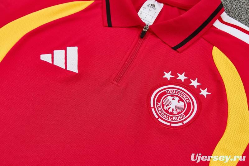 2026 German Red & Black Half-Zip Polo Short Sleeve Tracksuit + Long Pants
