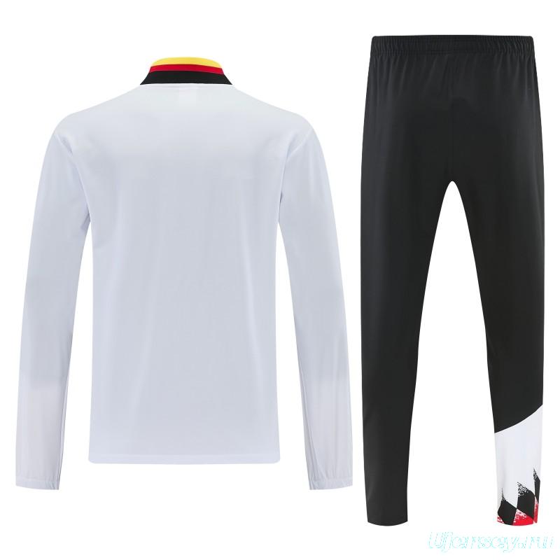 2026 Germany  White  Full Zipper Jacket Tracksuit + Black Long Pants