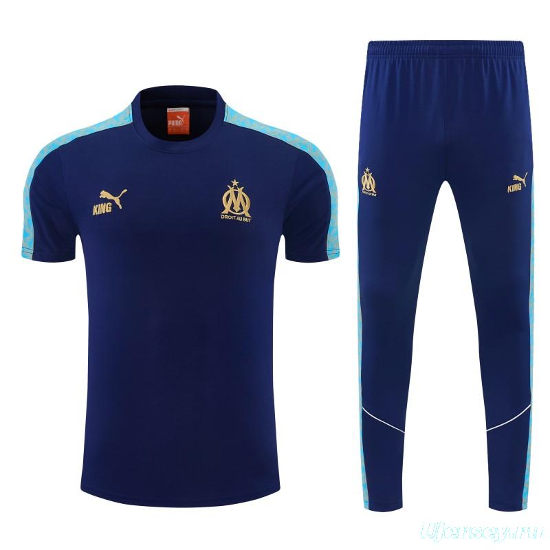 26/27 Olympique de Marseille Navy Blue Short Sleeve Tracksuit + Long Pants