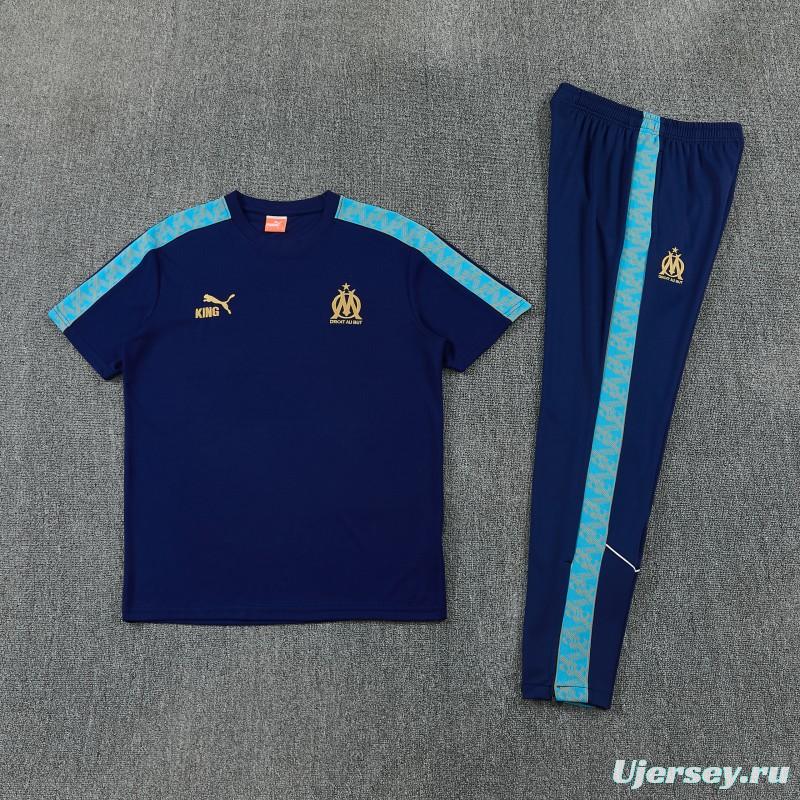 26/27 Olympique de Marseille Navy Blue Short Sleeve Tracksuit + Long Pants
